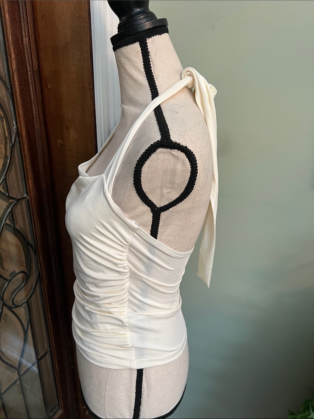 Ivory Halter Ruched Tank Top - Picture 3 of 6